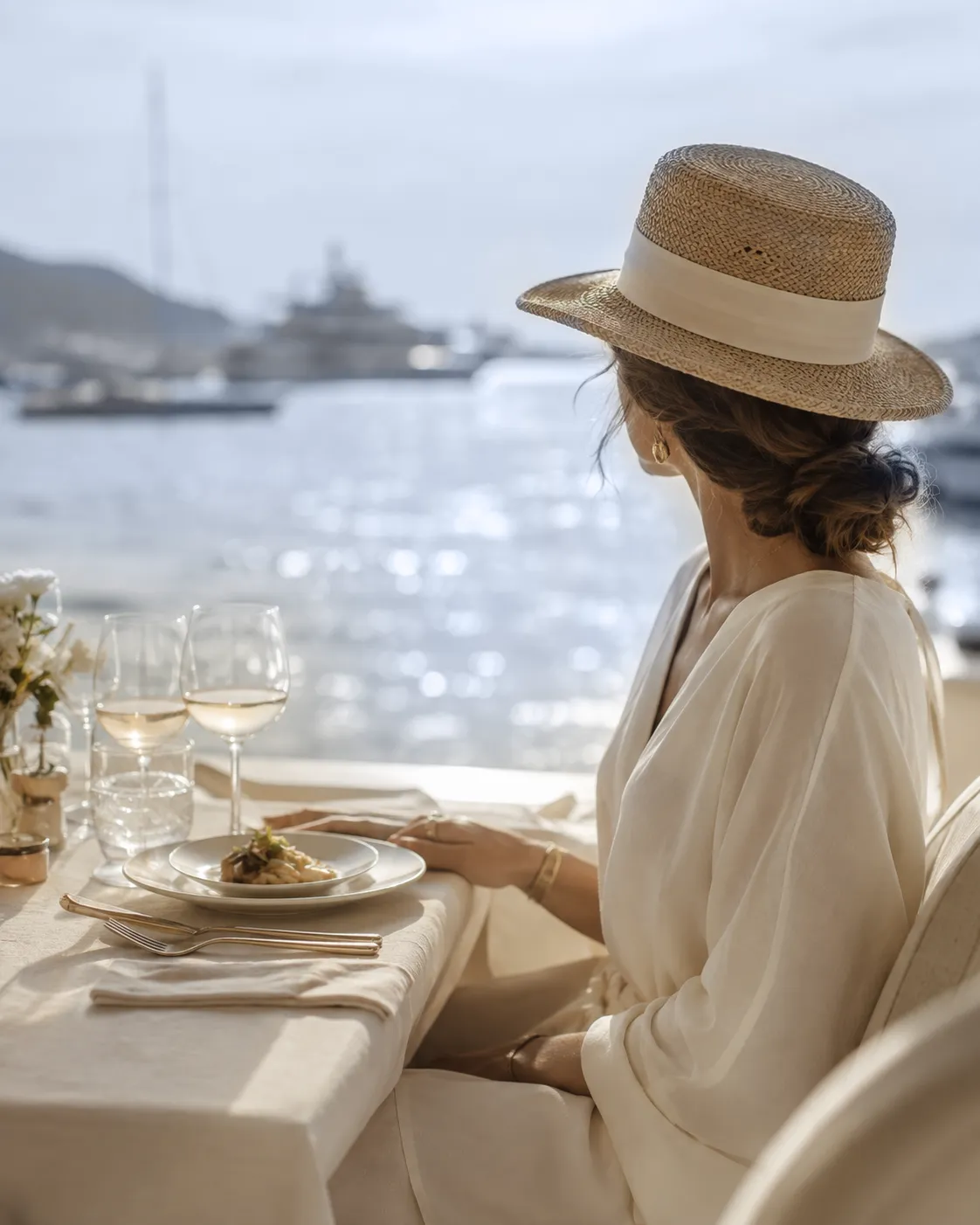 ragazza che osserva il mare da un bar di trieste
